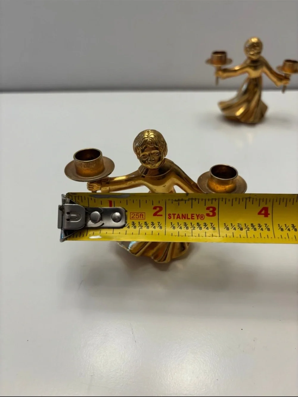 Brass Dancing Angel Double Candle Holder Pair